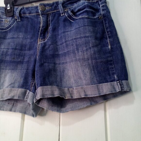 Earl James Shorts Women 8 Denim Roll Hem Button Pocket Blue - Picture 8 of 15